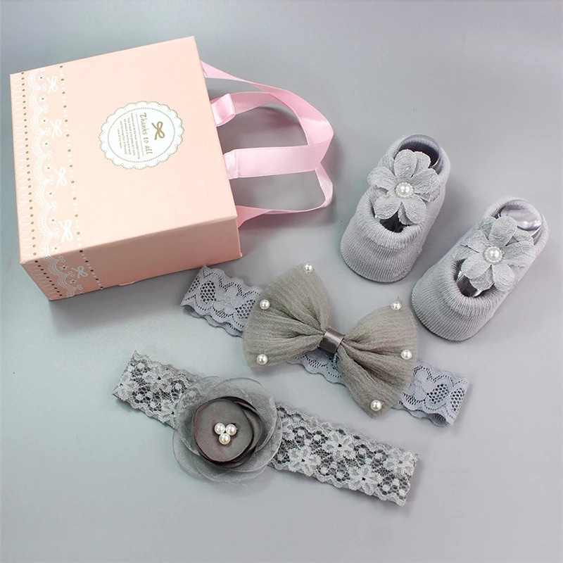 3 Pcs Set Cute Baby Girl Headbands Socks Set